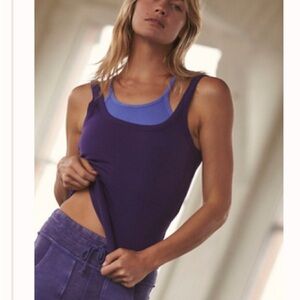 Purple Tank Top with Blue Sports Bra